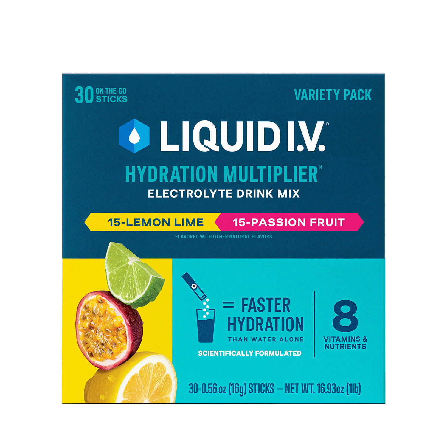 Liquid I.V. Hydration Multiplier Variety Pack, Lemon Lime & Passion Fruit, 30 ct.
